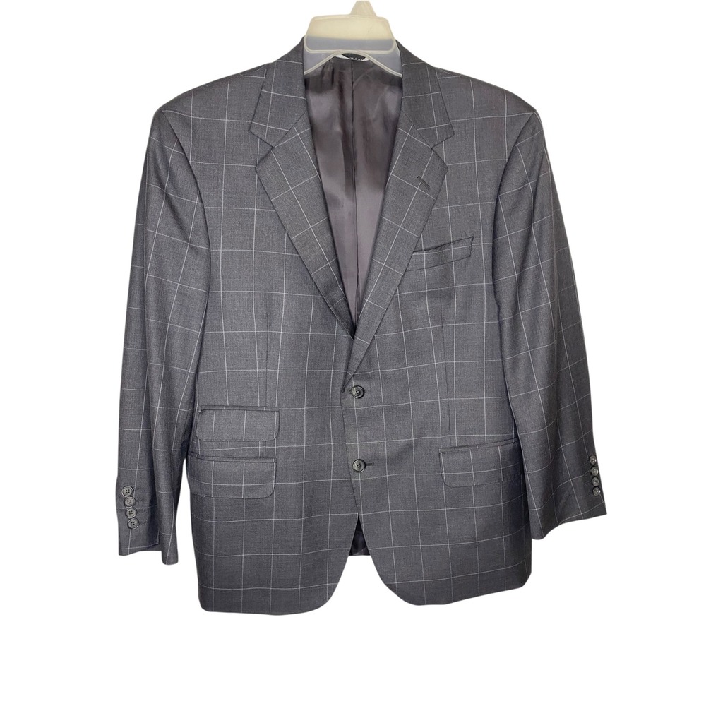 Coppley 1883 Mens Gray Windowpane Super 140s Wool Sport Coat Blazer 42W37 42R